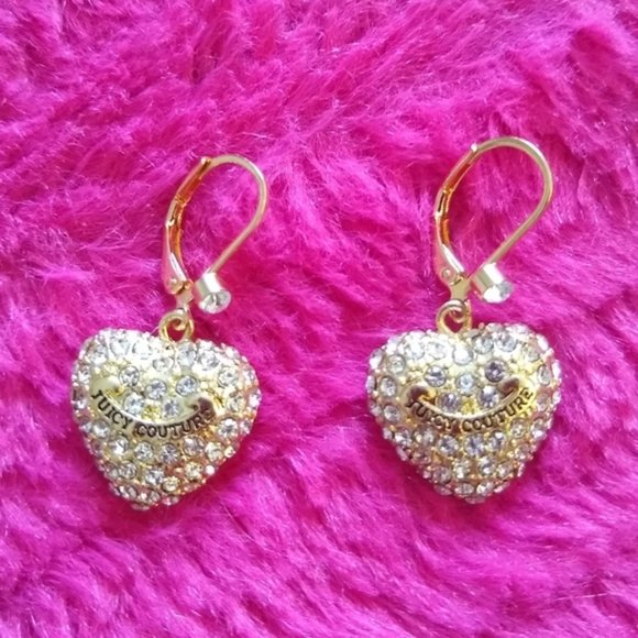 New Juicy Couture Dangling Crystal Heart Lever Back Earrings - Picture 4 of 5